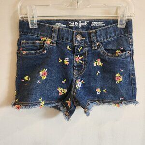 Short dark blue jeans embroidered flowers 5 T